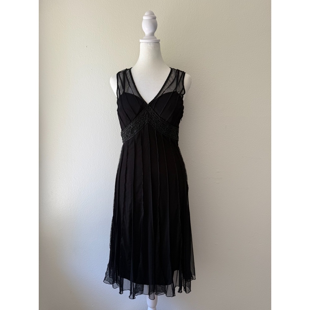 White House Black‎ Market Dress Sz 6 Black Mesh Beaded Midi Romantic Whimsigoth